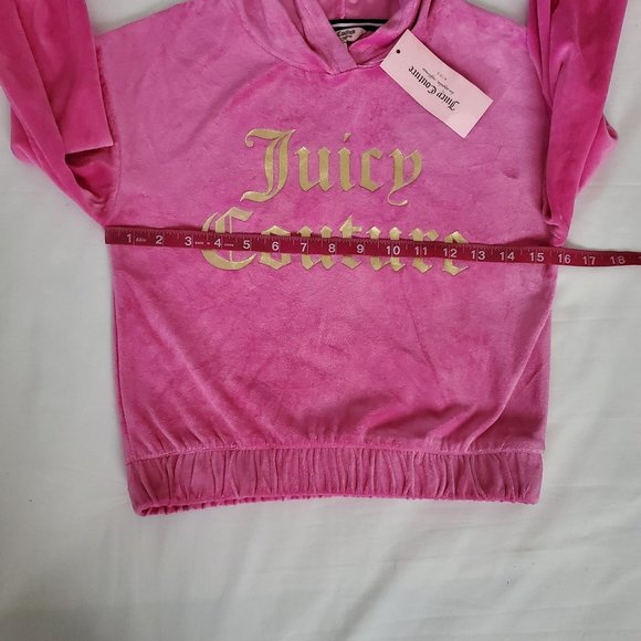 NWT Juicy Couture Kids Girls Philox Pink Velour Hoodie Pullover Sweatshirt Sz 7 - Picture 5 of 13